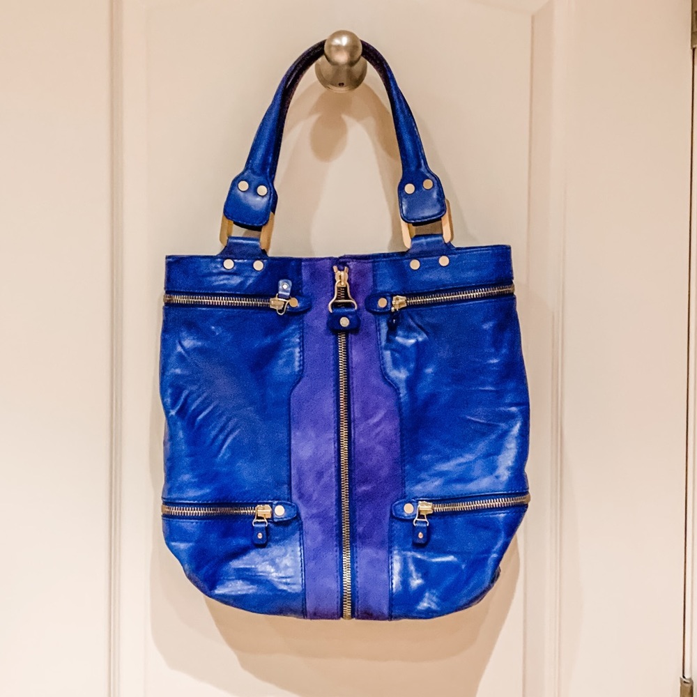 Jimmy Choo blue leather suede tote bag